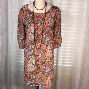Colorful Paisley, 3/4 Sleeve - Mid Dress